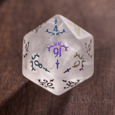 URWizards Clear Quartz Raised Plating Number Dice Set Dagger Style - Urwizards