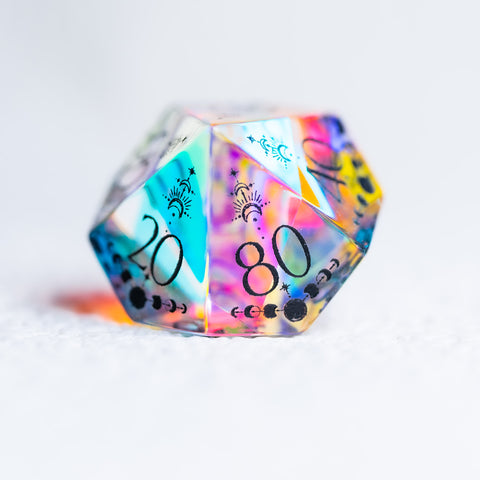 URWizards D&D Dichroic Glass Engraved Dice Set Lunar Eclipse - Urwizards