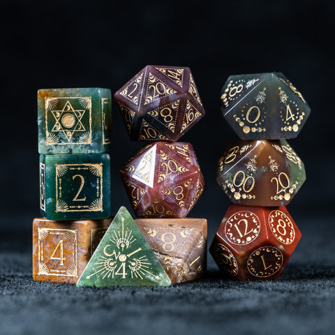 URWizards D&D Indian Agate Engraved Dice Set Lunar Eclipse - Urwizards