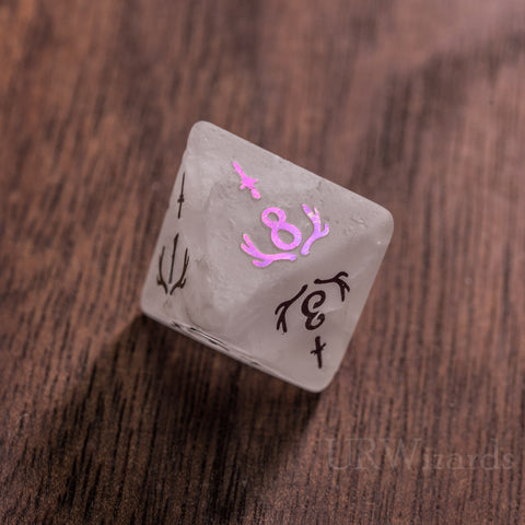 URWizards Clear Quartz Raised Plating Number Dice Set Dagger Style - Urwizards