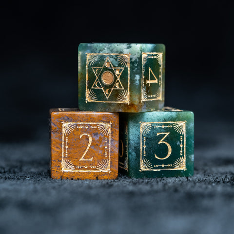 URWizards D&D Indian Agate Engraved Dice Set Lunar Eclipse - Urwizards