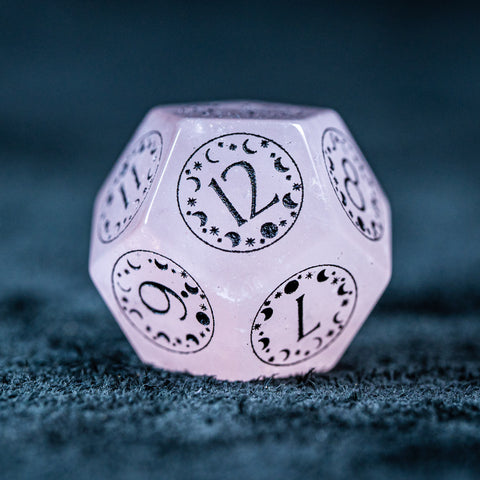 URWizards D&D Rose Quartz Engraved Dice Set Lunar Eclipse - Urwizards