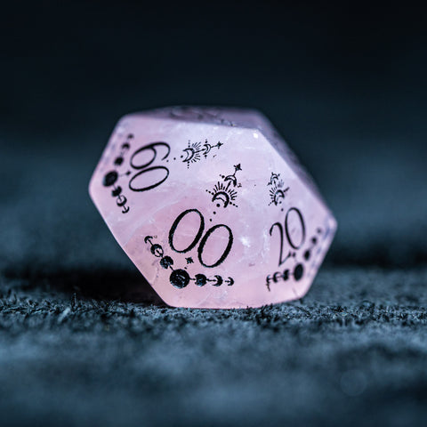 URWizards D&D Rose Quartz Engraved Dice Set Lunar Eclipse - Urwizards