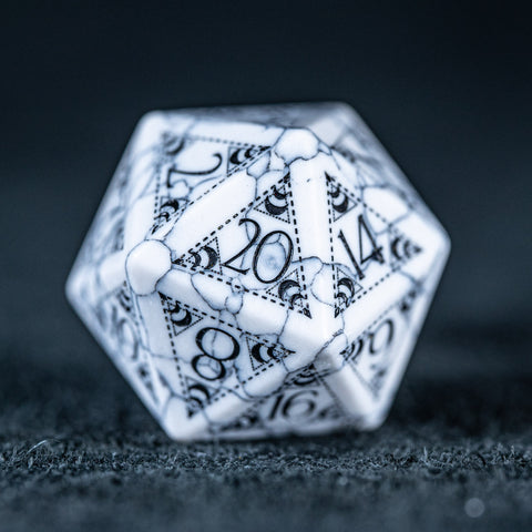 URWizards D&D White Howlite Engraved Dice Set Lunar Eclipse - Urwizards