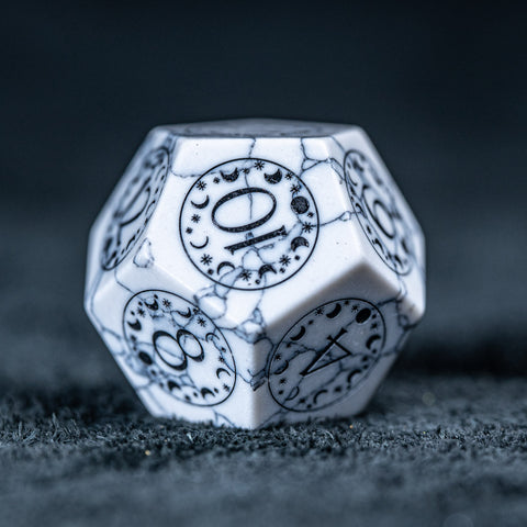 URWizards D&D White Howlite Engraved Dice Set Lunar Eclipse - Urwizards