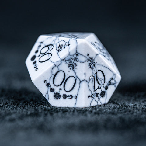 URWizards D&D White Howlite Engraved Dice Set Lunar Eclipse - Urwizards