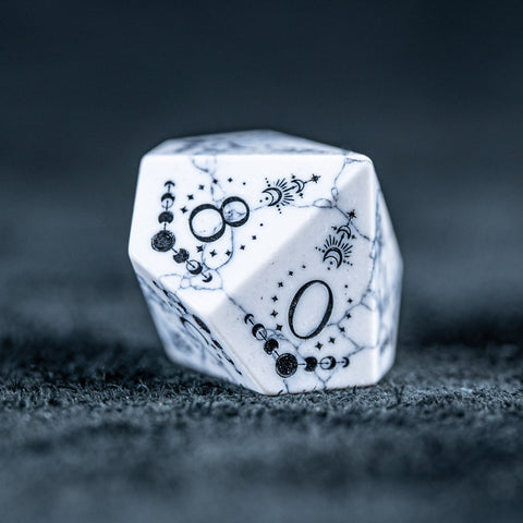 URWizards D&D White Howlite Engraved Dice Set Lunar Eclipse - Urwizards