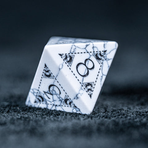 URWizards D&D White Howlite Engraved Dice Set Lunar Eclipse - Urwizards