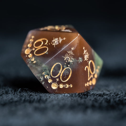 URWizards D&D Indian Agate Engraved Dice Set Lunar Eclipse - Urwizards