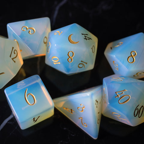 URWizards Dnd Opalite Gemstone Engraved Dice Set Moon Style - Urwizards