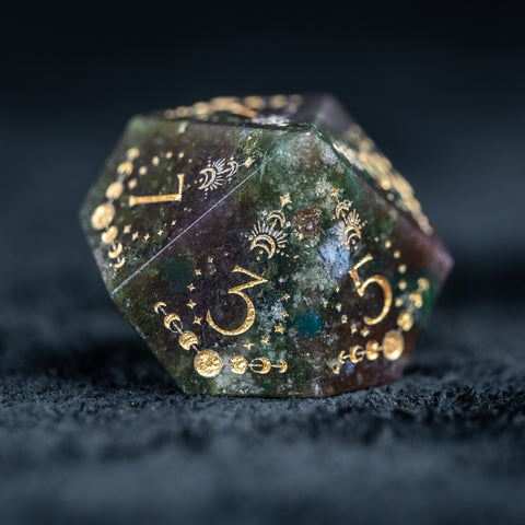 URWizards D&D Indian Agate Engraved Dice Set Lunar Eclipse - Urwizards