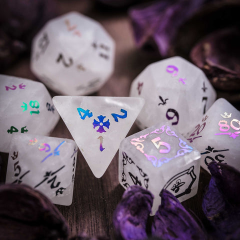 URWizards Clear Quartz Raised Plating Number Dice Set Royal Style - Urwizards