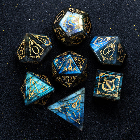 URWizards D&D Labradorite Engraved Dice Set Bard Style - Urwizards
