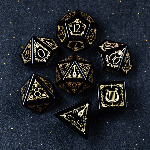 URWizards D&D Obsidian Engraved Dice Set Bard Style - Urwizards