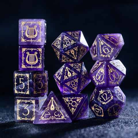 URWizards D&D Amethyst Engraved Dice Set Bard Style - Urwizards