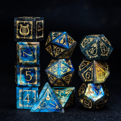 URWizards D&D Labradorite Engraved Dice Set Bard Style - Urwizards