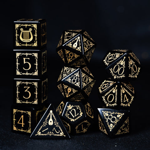 URWizards D&D Obsidian Engraved Dice Set Bard Style - Urwizards