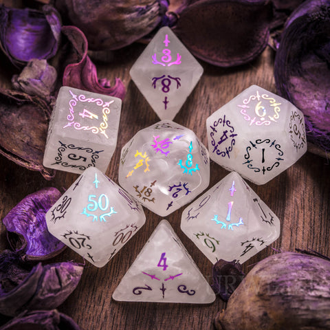 URWizards Clear Quartz Raised Plating Number Dice Set Dagger Style - Urwizards