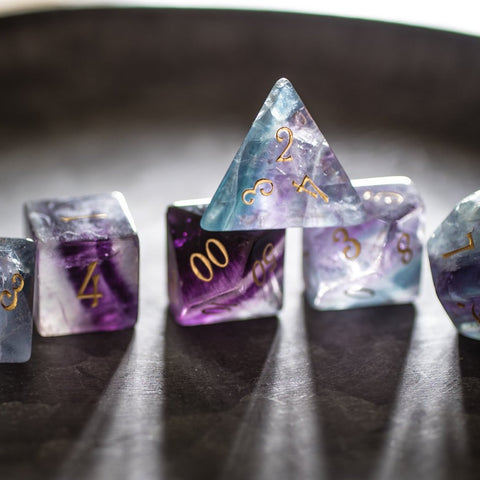 URWizards Dnd Purple Fluorite Gemstone Engraved Dice Set - Urwizards