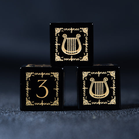 URWizards D&D Obsidian Engraved Dice Set Bard Style - Urwizards