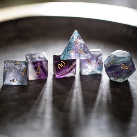 URWizards Dnd Purple Fluorite Gemstone Engraved Dice Set - Urwizards