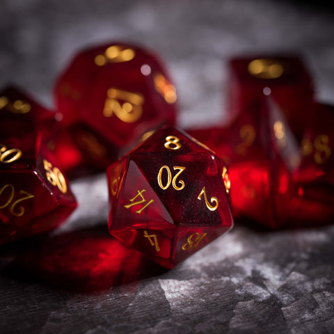 URWizards Dnd Garnet Glass Engraved Dice Set - Urwizards