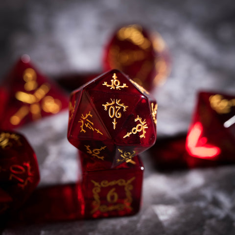 URWizards Dnd Garnet Glass Engraved Dice Set Dagger Rogue Style - Urwizards
