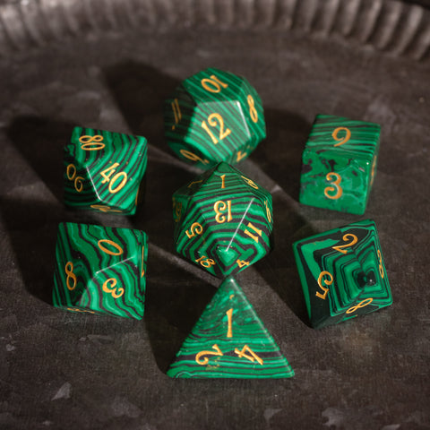 URWizards Dnd Malachite Gemstone Engraved Dice Set - Urwizards