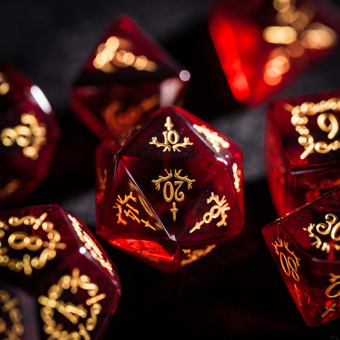 URWizards Dnd Garnet Glass Engraved Dice Set Dagger Rogue Style - Urwizards