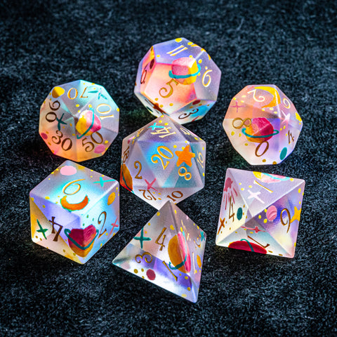 URWizards D&D Raised Prism Glass Engraved Dice Set Hand-painted Galaxy - Urwizards
