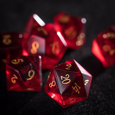 URWizards Dnd Garnet Glass Engraved Dice Set - Urwizards