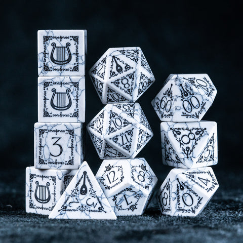 URWizards D&D White Howlite Engraved Dice Set Bard - Urwizards