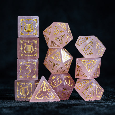 URWizards D&D Rose Quartz Engraved Dice Set Bard - Urwizards