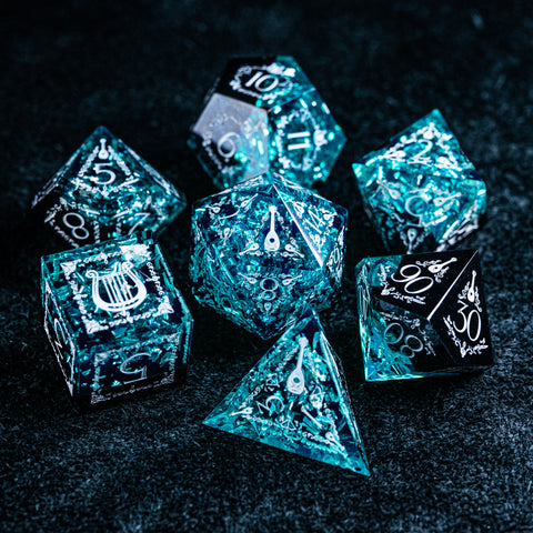 URWizards D&D Resin Night Neon Engraved Dice Set Bard Style - Urwizards