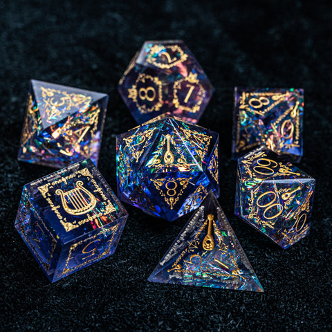 URWizards D&D Resin Night Neon Engraved Dice Set Bard Style - Urwizards