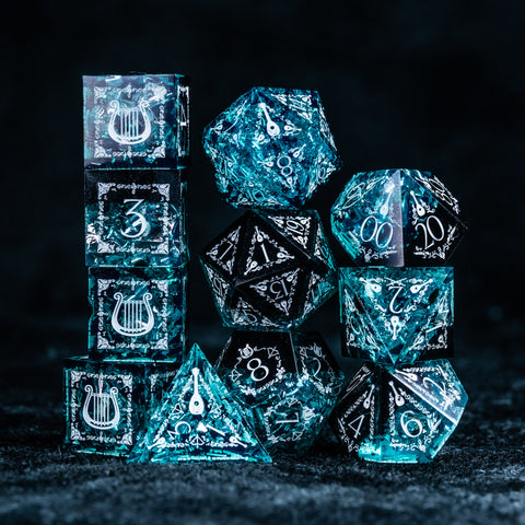 URWizards D&D Resin Night Neon Engraved Dice Set Bard Style - Urwizards