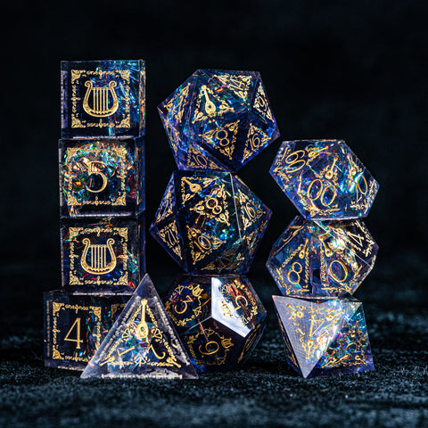 URWizards D&D Resin Night Neon Engraved Dice Set Bard Style - Urwizards