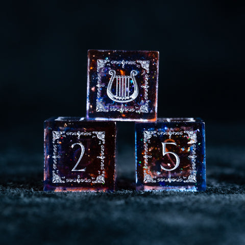 URWizards D&D Resin Dawn Glitter Engraved Dice Set Bard Style - Urwizards