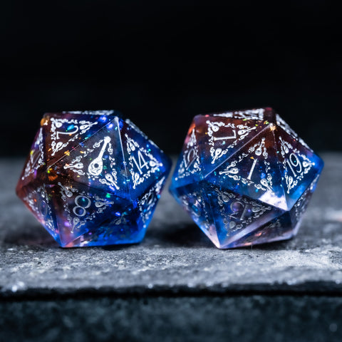 URWizards D&D Resin Dawn Glitter Engraved Dice Set Bard Style - Urwizards