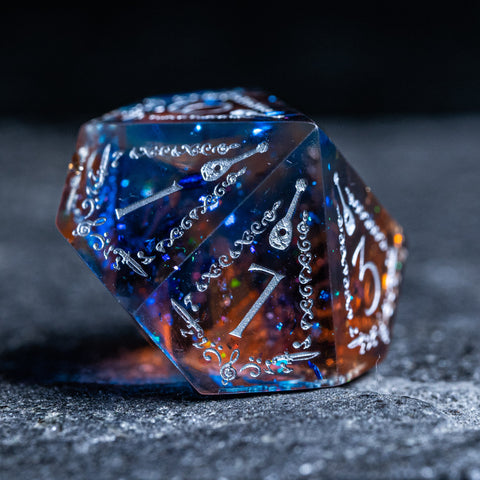 URWizards D&D Resin Dawn Glitter Engraved Dice Set Bard Style - Urwizards