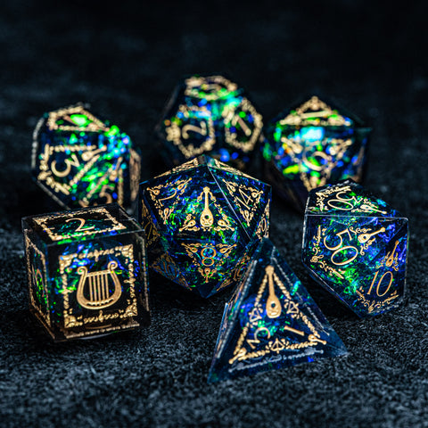 URWizards D&D Resin Dark Glitter Engraved Dice Set Bard Style - Urwizards