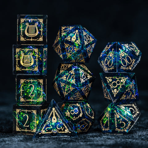 URWizards D&D Resin Dark Glitter Engraved Dice Set Bard Style - Urwizards