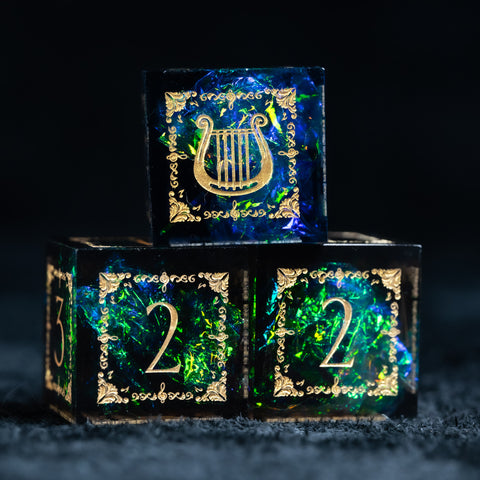 URWizards D&D Resin Dark Glitter Engraved Dice Set Bard Style - Urwizards