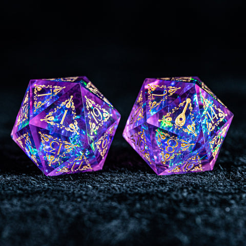 URWizards D&D Resin Purple Glitter Engraved Dice Set Bard Style - Urwizards