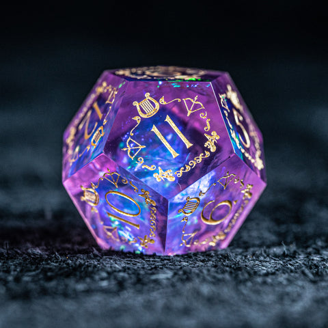 URWizards D&D Resin Purple Glitter Engraved Dice Set Bard Style - Urwizards