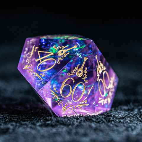URWizards D&D Resin Purple Glitter Engraved Dice Set Bard Style - Urwizards