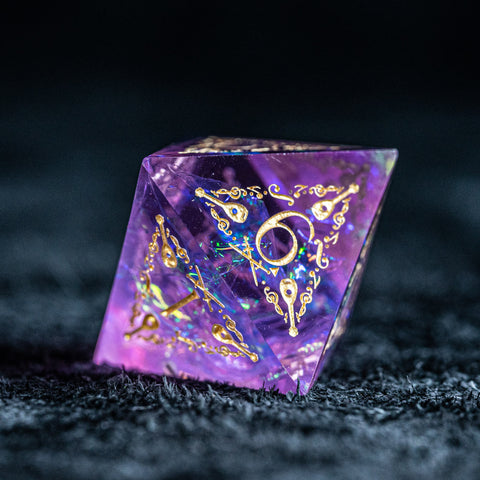 URWizards D&D Resin Purple Glitter Engraved Dice Set Bard Style - Urwizards