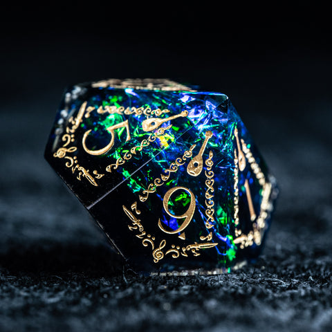URWizards D&D Resin Dark Glitter Engraved Dice Set Bard Style - Urwizards