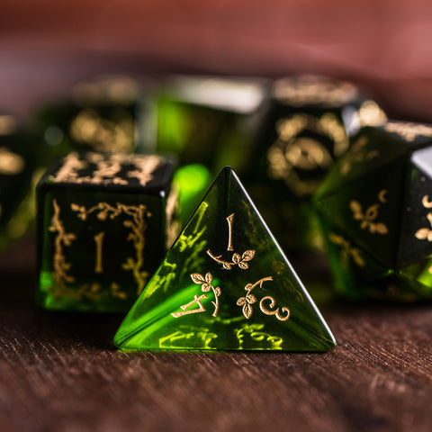 URWizards Dnd Peridot Glass Engraved Dice Set Plant Vine Style - Urwizards