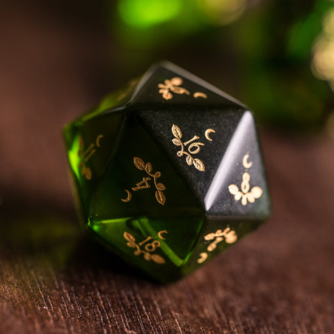 URWizards Dnd Peridot Glass Engraved Dice Set Plant Vine Style - Urwizards